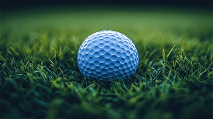 Obraz premium A single golf ball rests on a lush green putting green