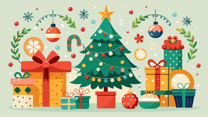 vector christmas tree with gifts background