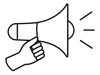 hand holding megaphone line art,megaphone outline illustration