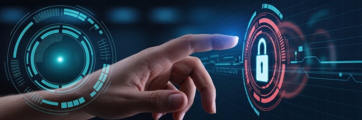 A hand interacts with a digital security interface.