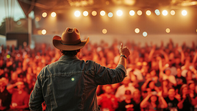 Country singer performing to a large cheering crowd