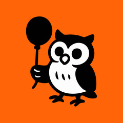 Cute owl holding a balloon against an orange background