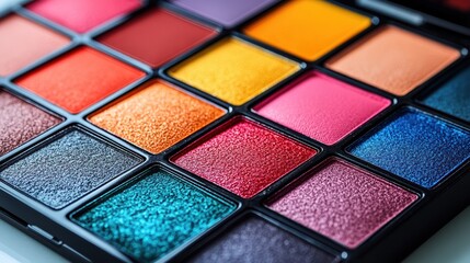 Cosmetic eyeshadow palette showcasing vibrant colors and textures for makeup artistry and beauty trend