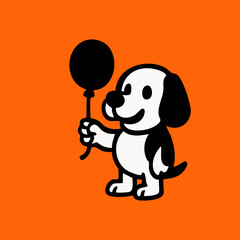 Cartoon dog holding a balloon on an orange background