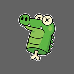 Cartoonish dead crocodile on a bone