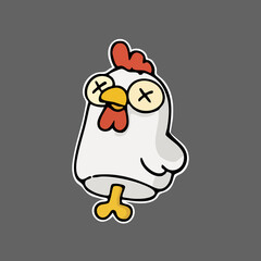 Cartoon chicken with crossed eyes, simple style, sticker-like