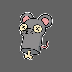 Cartoon mouse with a bone, dead eyes, and a simple design