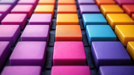 Obraz premium Multicolored Square Tiles Arranged with Precision Bright Hues and Soft Texture Gradient Palette Concept