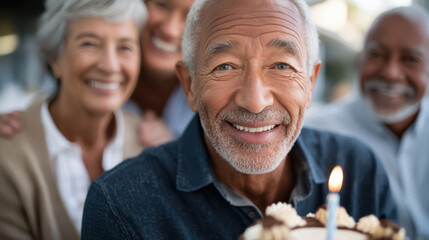 happy senior people celebrating birthday party together