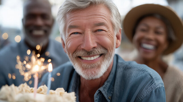 happy senior people celebrating birthday party together - Powered by Adobe