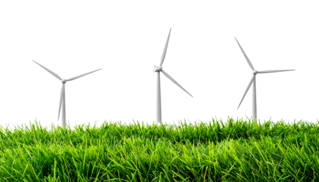 Windmills stand tall amidst green fields