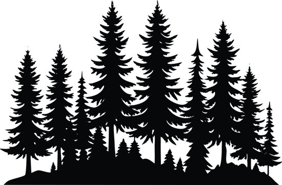 pine tree forest silhouette vector illustration, Fir trees icon set