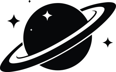 Saturn with sparkle silhouette, Saturn icon, cosmos and planet vector art © Silhouette Store12