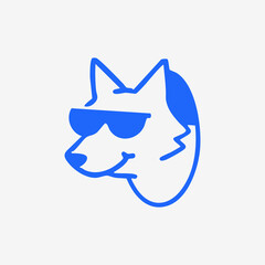 A stylized, simple line drawing of a wolf's head wearing sunglasses