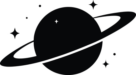 Saturn with sparkle silhouette, Saturn icon, cosmos and planet vector art