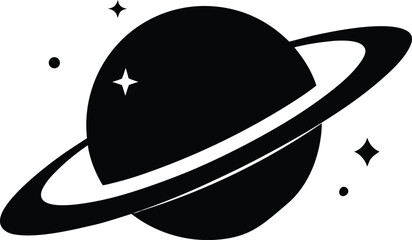 Saturn with sparkle silhouette, Saturn icon, cosmos and planet vector art
