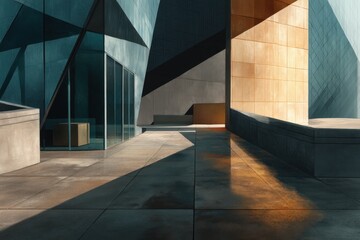 Obraz premium Modern architectural design with light and shadow play on geometric structures