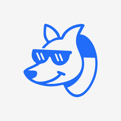 Blue outline of a cartoon dog wearing sunglasses