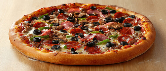 High-fidelity food photography of rustic artisanal pizza in artisan kitchen