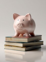 Saving for College: A Piggy Bank and Books.