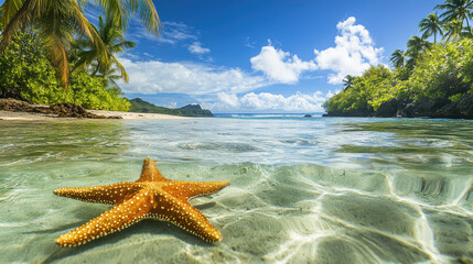 Crystal clear tropical waters relaxing starfish and scenic underwater marine life