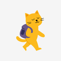 Cartoon cat with a backpack, walking