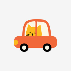 Cute cartoon cat driving a simple orange car