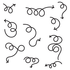 Hand drawn arrow set featuring curved, straight, dotted, and swirled arrows design, arrow vector for creative design, presentations, infographics, and decorative purposes