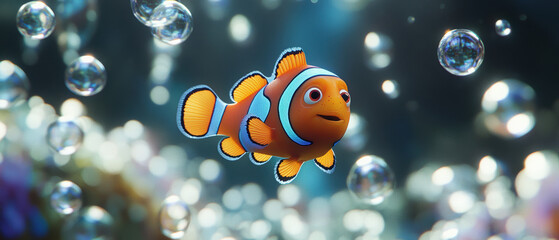 Captivating view of nemo in a bubble-filled underwater paradise - gigapixel quality