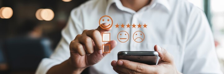 Person interacting with a mobile phone feedback interface.