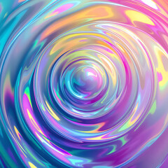 Iridescent holographic circles create a vibrant abstract background with rainbow colors