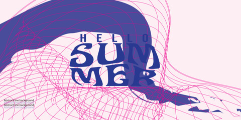 Summer horizontal abstract background with bright red hand drawn lines. Modern art minimalist style design template for sales, horizontal poster, header, cover, social media