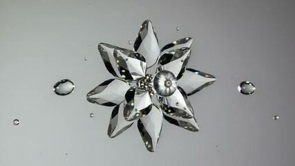 Crystal flower shape surrounded by water droplets - Powered by Adobe