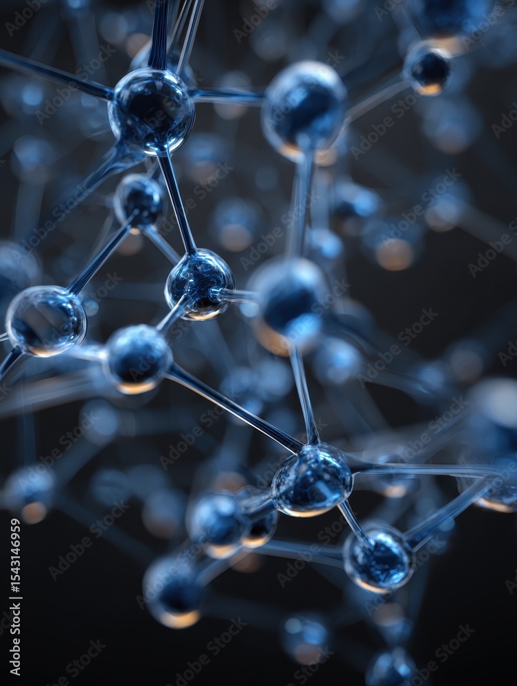 Poster blue abstract network connection structure molecular 3d render