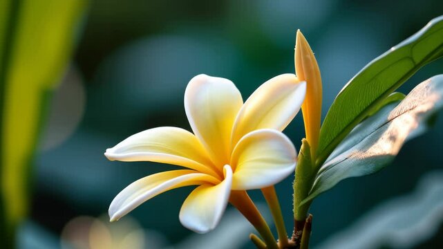 A yellow flower with a white center is on a green leaf