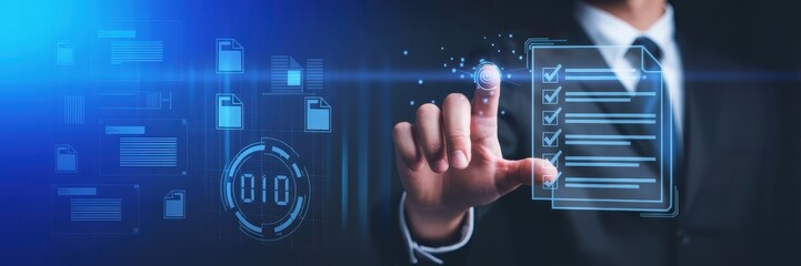 A hand interacts with a digital checklist interface.
