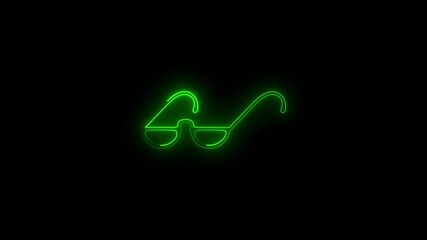4k, Neon glowing glasses icon isolated on black background, Fashion model glasses in neon light, fantastic neon style effect. Meta verse and viral reality design. Glowing neon line glasses. - Powered by Adobe