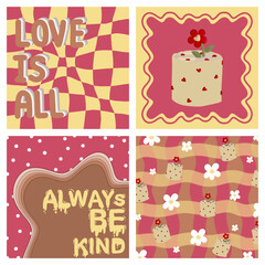 The bright pink, brown and yellow background color collection, both spotted and framing, is used in various decorations.