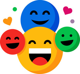 Colourful emoji-style reaction icons: like, love, laugh, wow, sad, angry with white background
