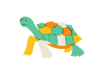 Obraz premium カラフルな甲羅のかわいいカメのイラスト｜カメ,動物,爬虫類,白背景,ベクター