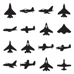 Jet Fighter Aircraft Silhouette Icon Set