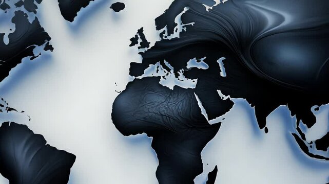Abstract black and white world map with flowing swirls symbolizing global connection