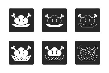 set of Fried chicken icon  vector silhouette illustration isolated on white background
