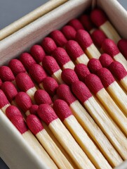 Safety Matches in Beige Box Red Tip Matches Wooden Matchsticks Close Up View