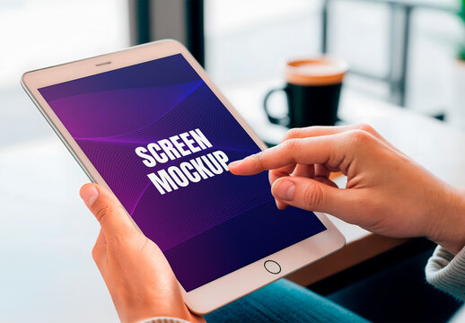 Tablet Mockup in a Hands-on Lifestyle Setting