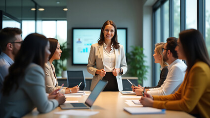 Fototapeta premium Teamwork and Strategy in a Modern Office