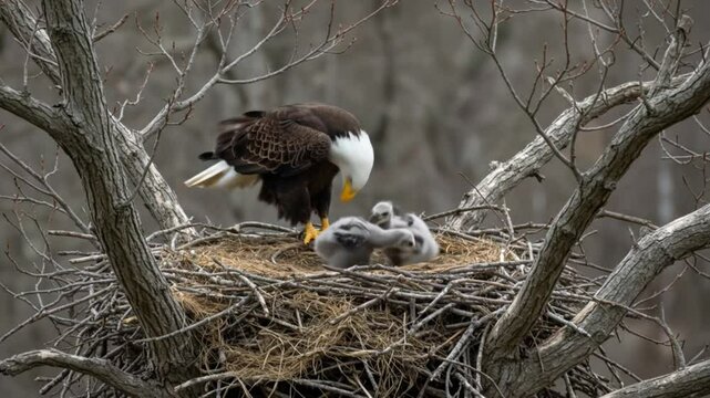 Bald Eagle Mother Life Caring for Eaglets in Nest, Wildlife, AI video