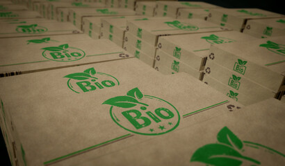 Bio organic box pack 3d illustration
