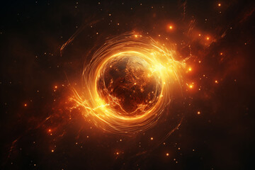 Obraz premium A glowing ball in space with fine particles