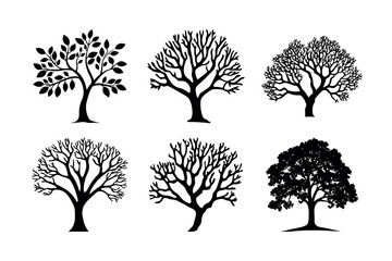 Six tree silhouettes collection vector illustration silhouette